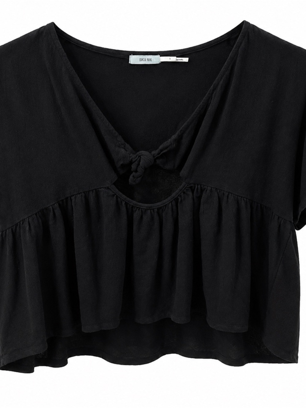 Anthropologie Kimchi Blue Black Knot-Front Ruffle Crop Top